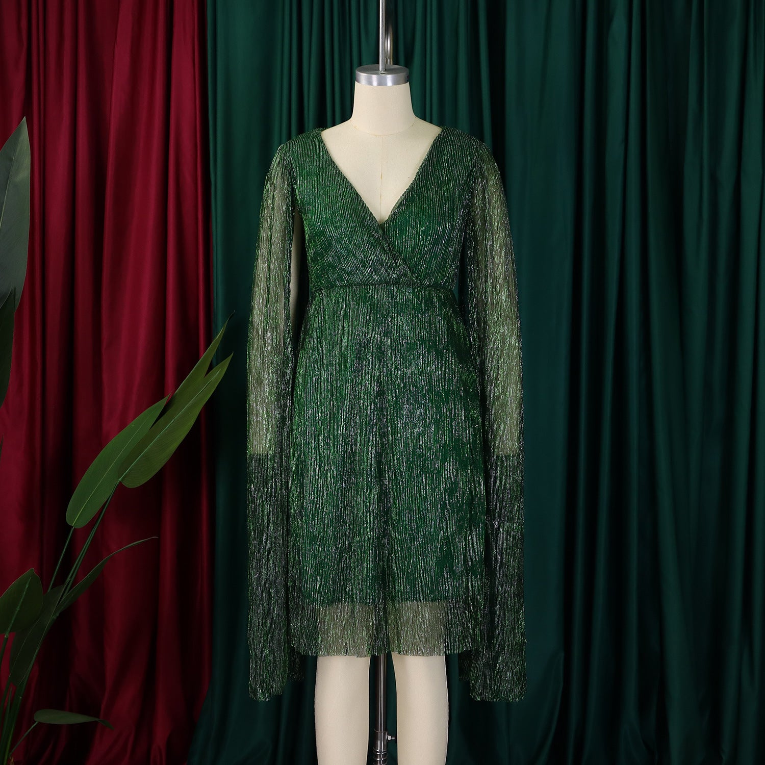 Women's Winter Fashion Chic Elegant V-Neck Long Sleeve Africa Evening Dress 21