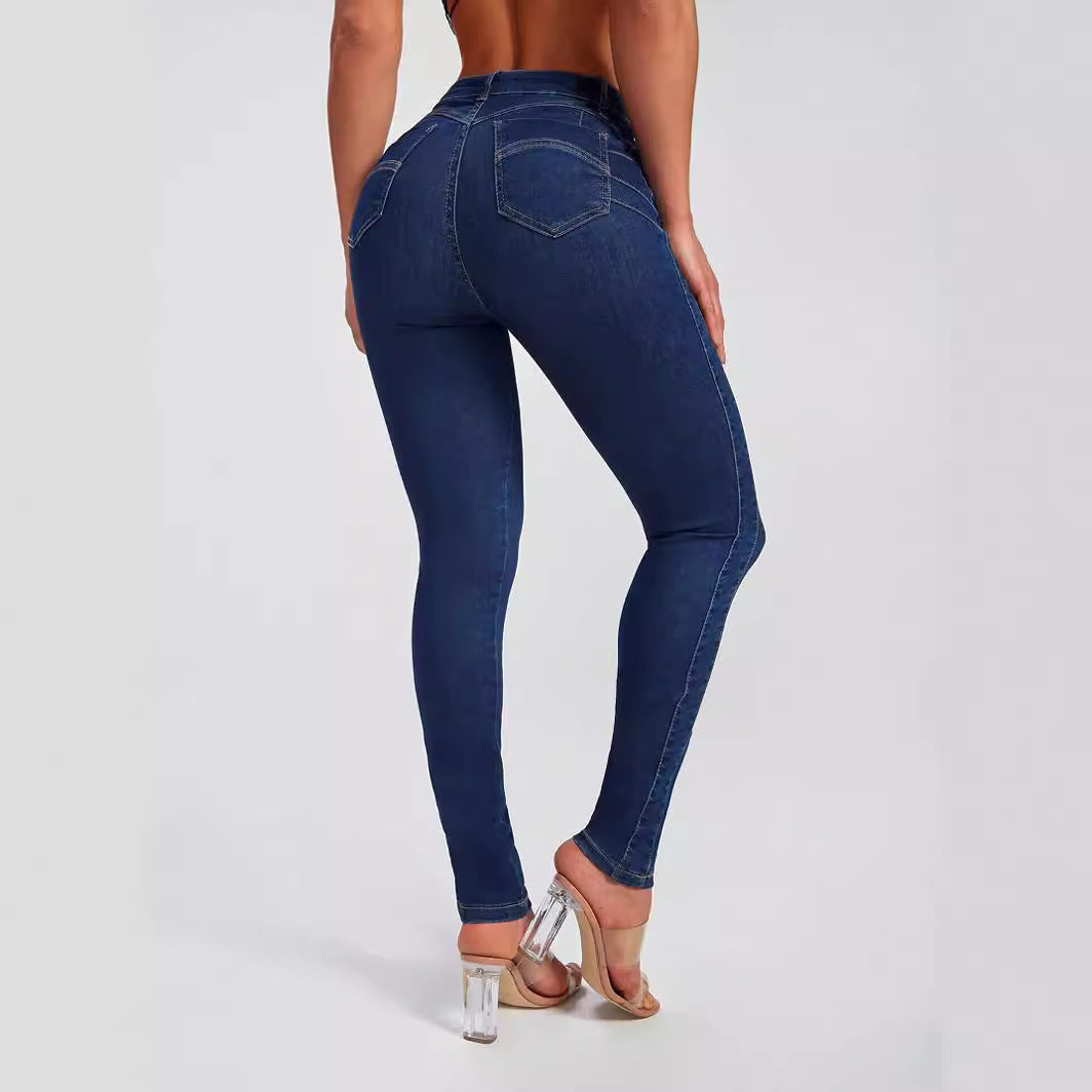 Women Washed Stretch Denim Pants 3