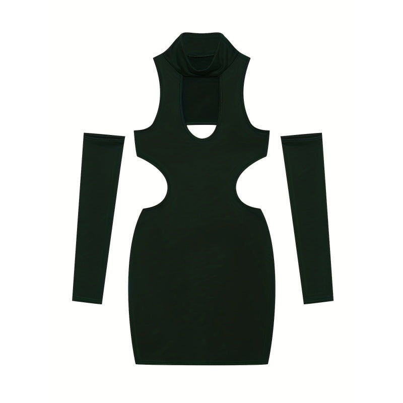 Women Solid Sexy Hollow Halter Neck Bodycon Dress 15