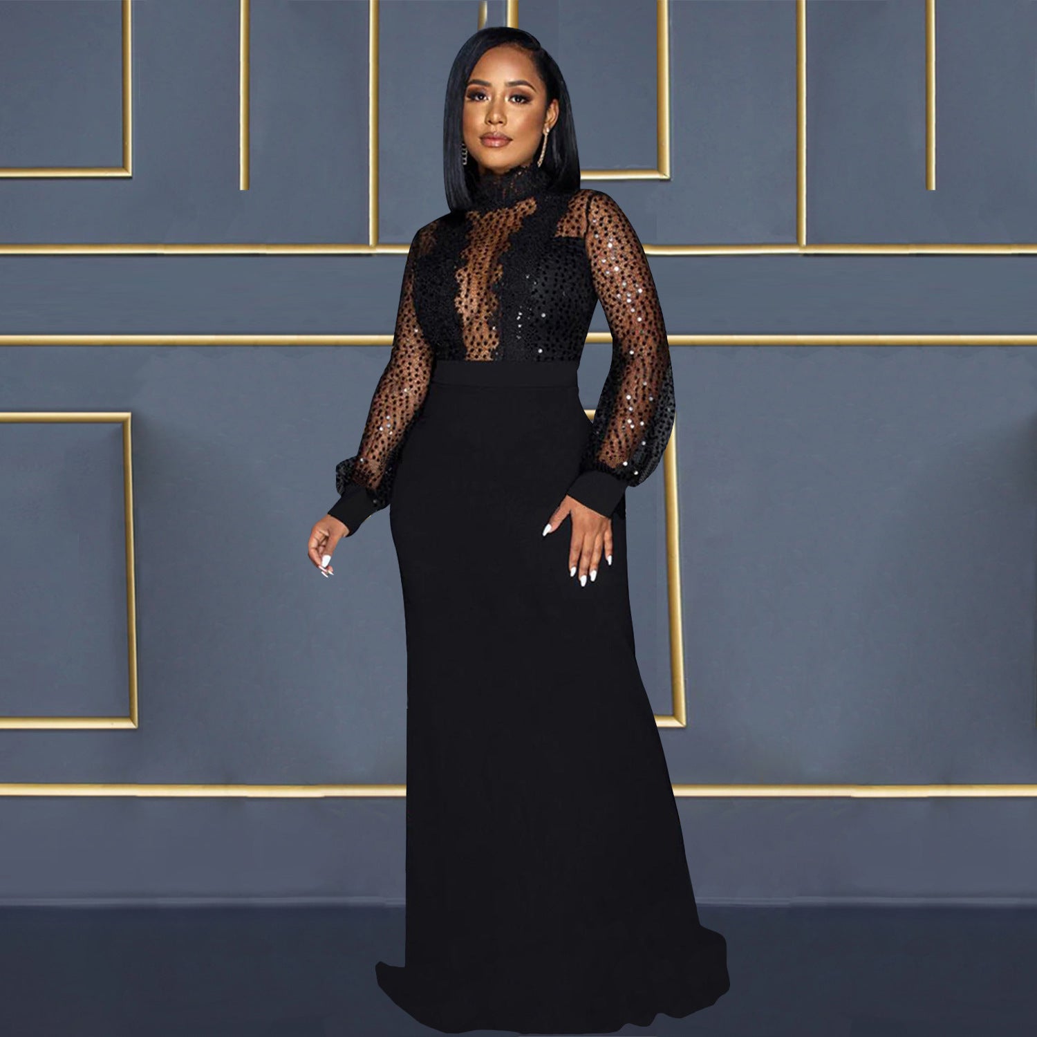 Sexy Sequin See-Through Lace Lace-Up Dress 5