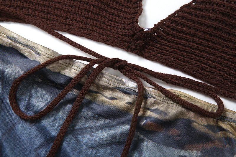 Summer Women sexy print backless strapless top and skirt two-piece suit 12