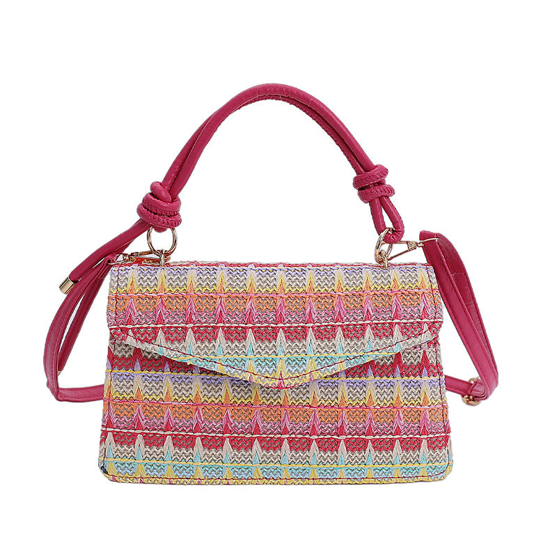 Women straw woven contrast striped shoulder crossbody handbag 10