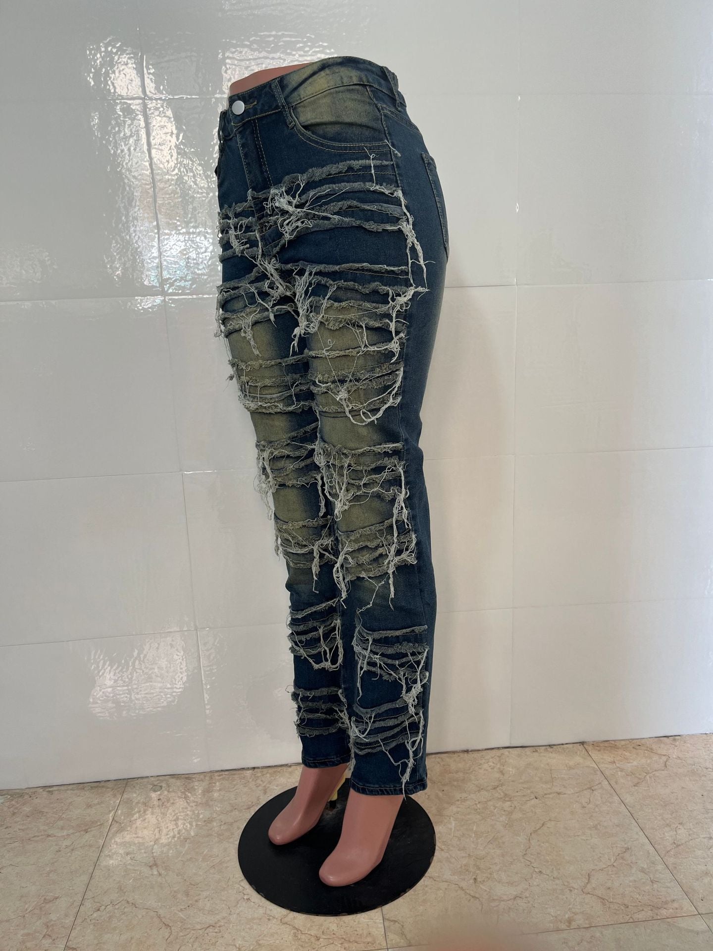 Women's Street Fashion Patch Denim Skinny Pants 7