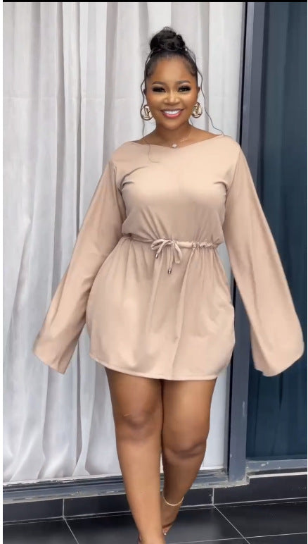 Autumn Fashion Split Sleeve Drawstring Slim Waist Casual Women's Dress 7