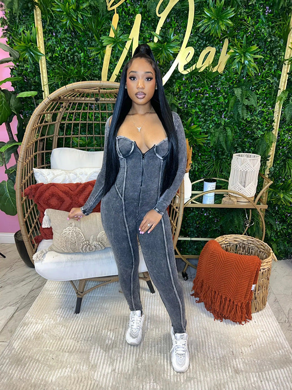 Women Sexy Ribbed Stretch Jumpsuit