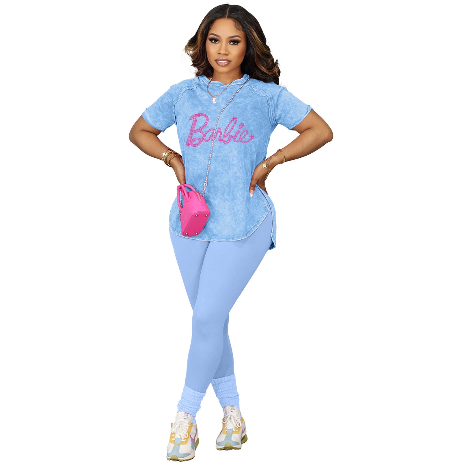 Women Casual Beaded Short Sleeve Top and Pant Two-piece Set 16