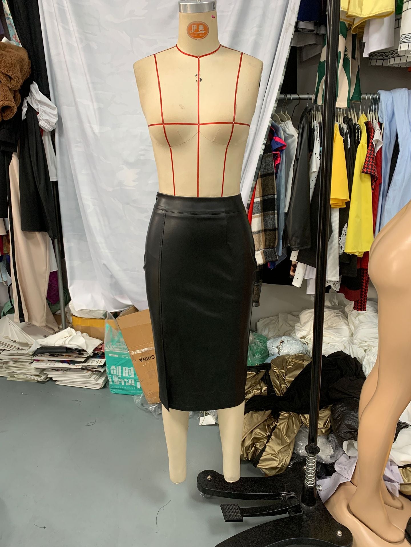 Women Fall and Winter Sexy Slit Pu Leather Bodycon Skirt 8