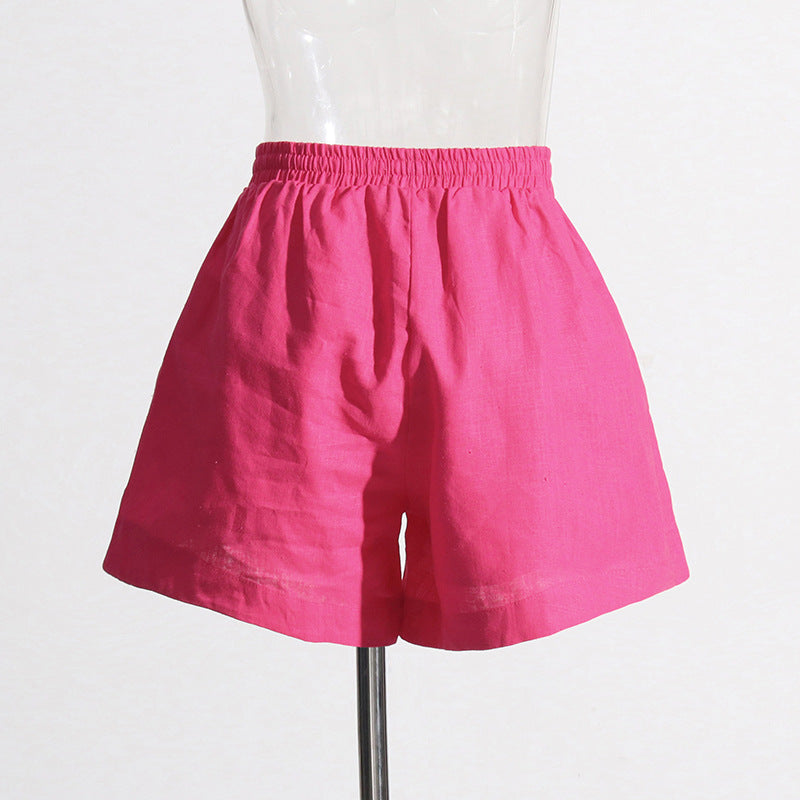 Women Turndown Collar long sleeve solid shirt Top and Casual shorts two-piece set 19