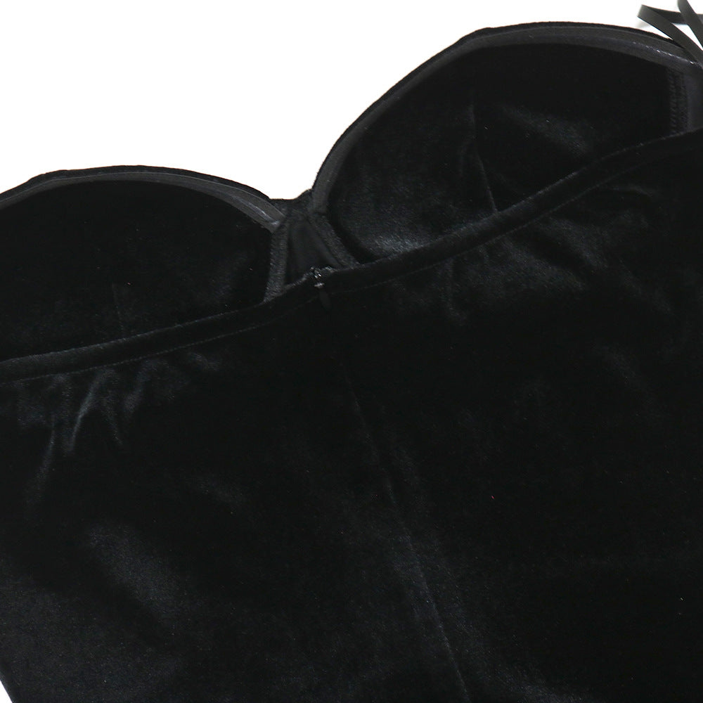 Fashion Sexy Strapless High Slit Solid Color Beaded Dress For Women 15