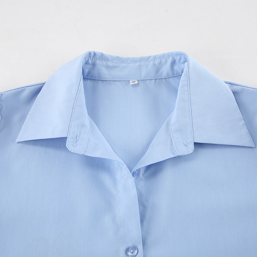 Women autumn and winter blue Turndown Collar Bell Bottom sleeve Shirts 13