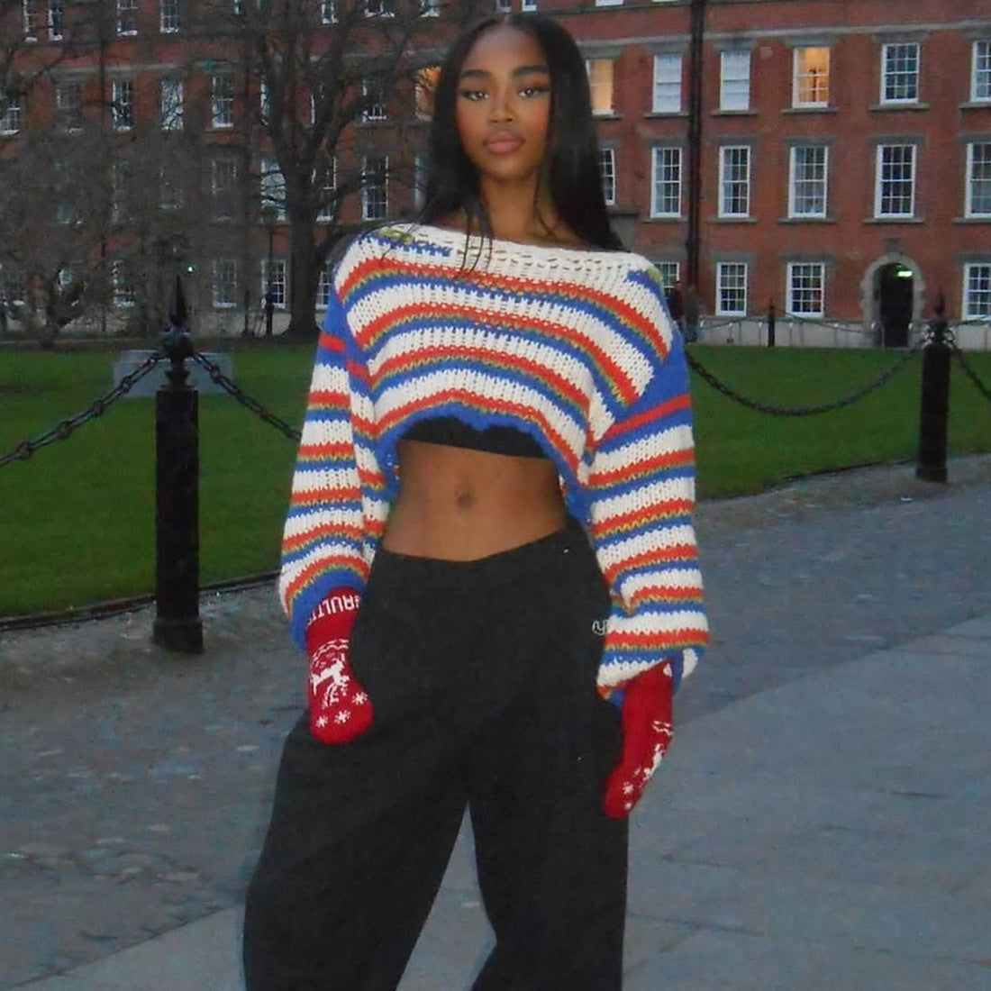 Women Fall/Winter Long Puff Sleeve Striped Sweater 8