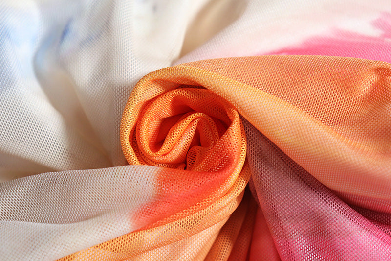 Fashion Printed Round Neck Sleeveless Mesh Patchwork Bodycon Casual Trendy Women's Dress 18