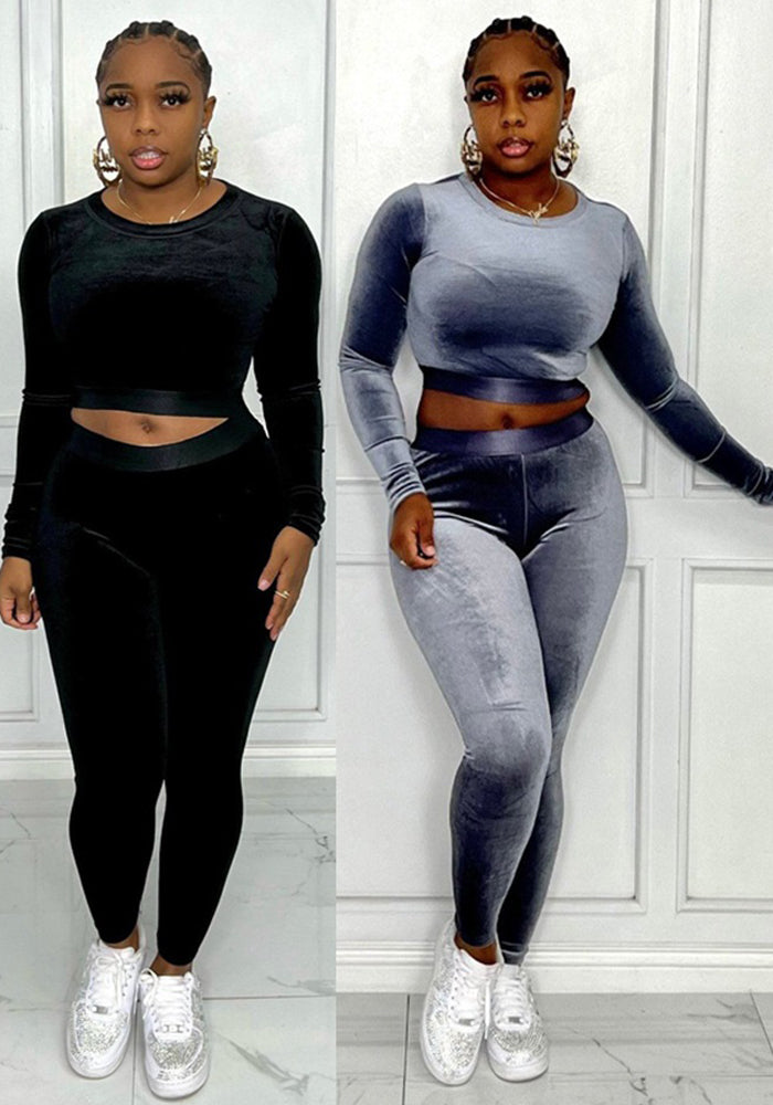 Women Sexy Veet Top and Pant Two-Piece Set