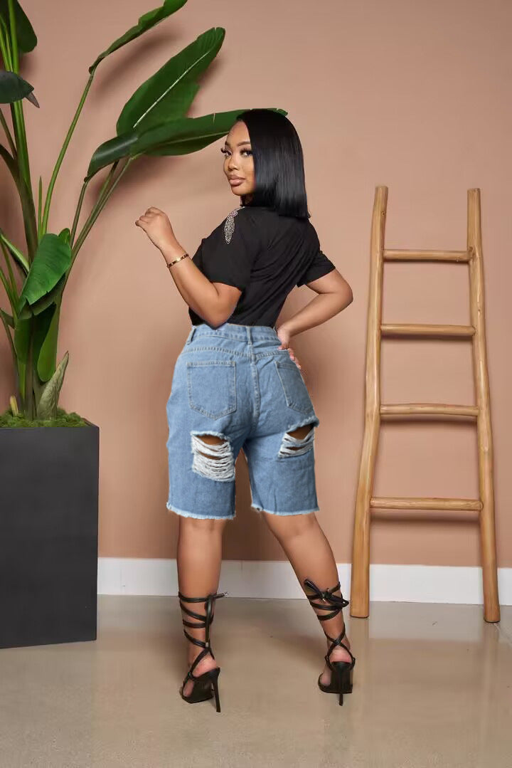 Women Ripped Tassel Casual Denim Shorts 4