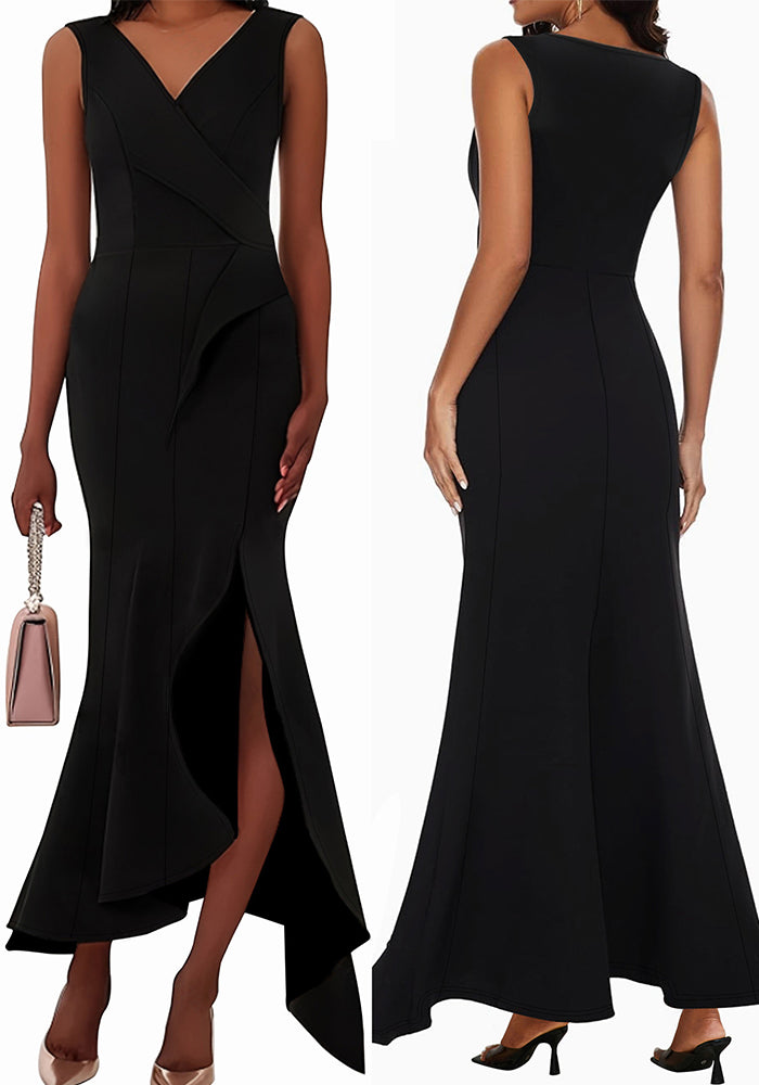 Plus Size Women Elegant V-neck Ruffle Irregular Maxi Dress