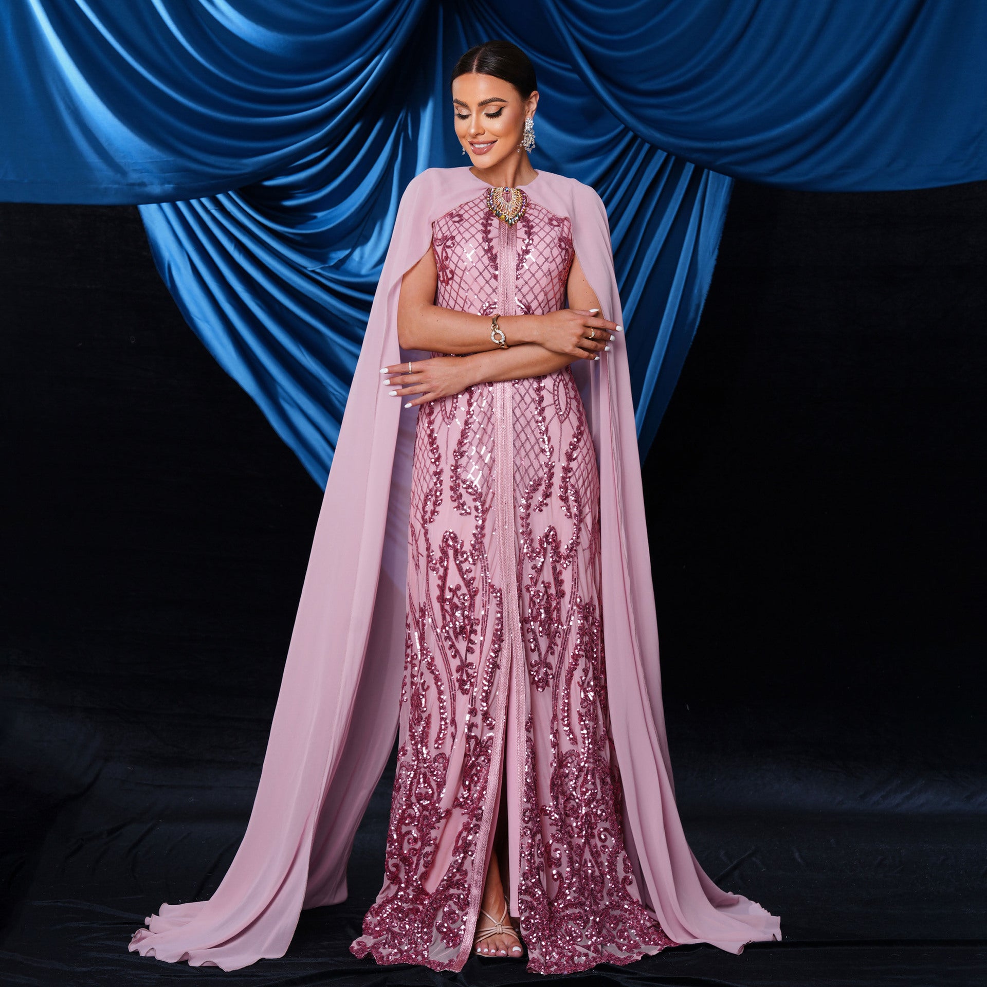 Women sexy Round Neck sequin Formal Party evening dress 6