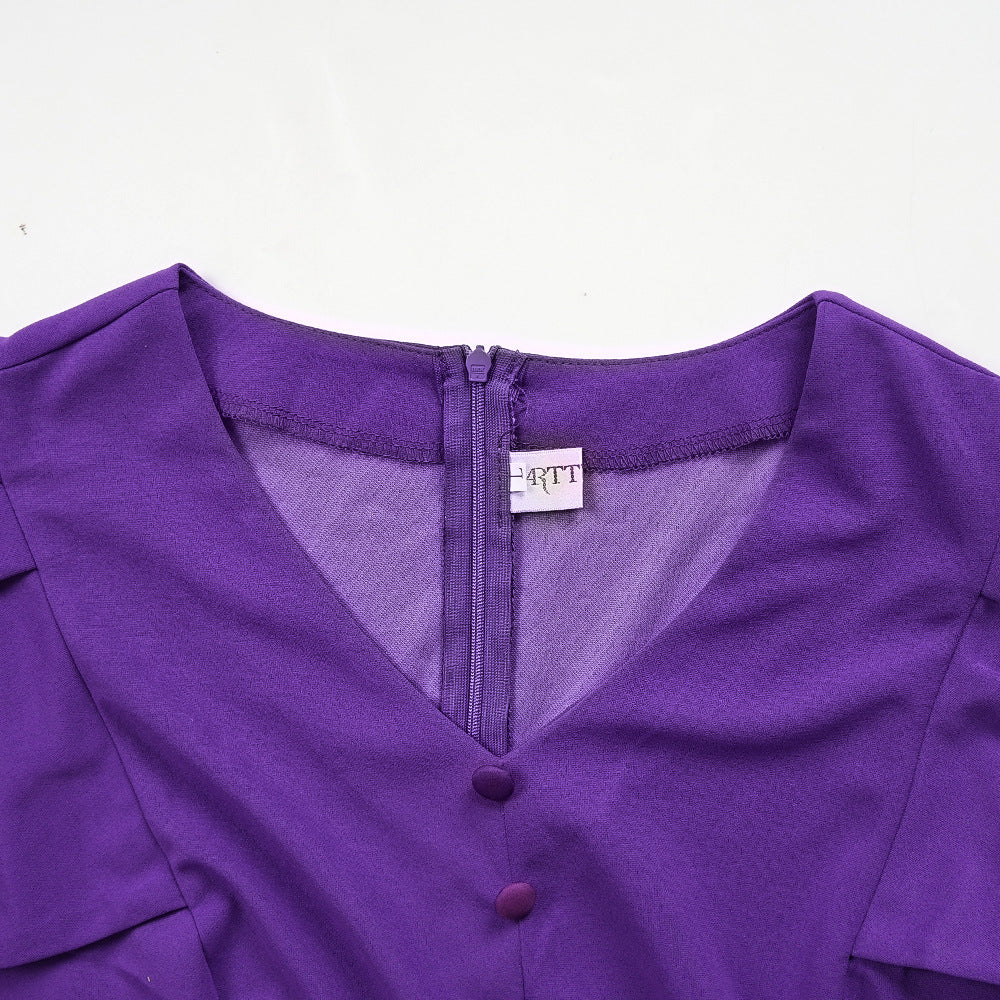 Print Button A-Line Plus Size Dress 12