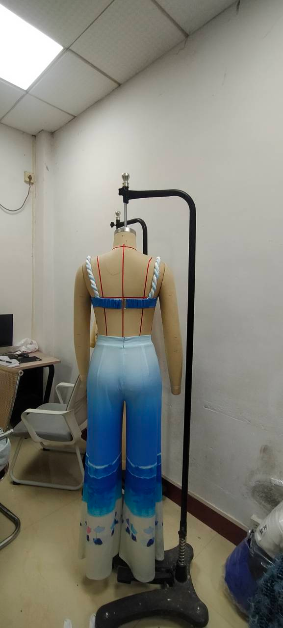 Sexy Strap Bra Top Print Trousers Two-Piece Nightclub Clothes 9