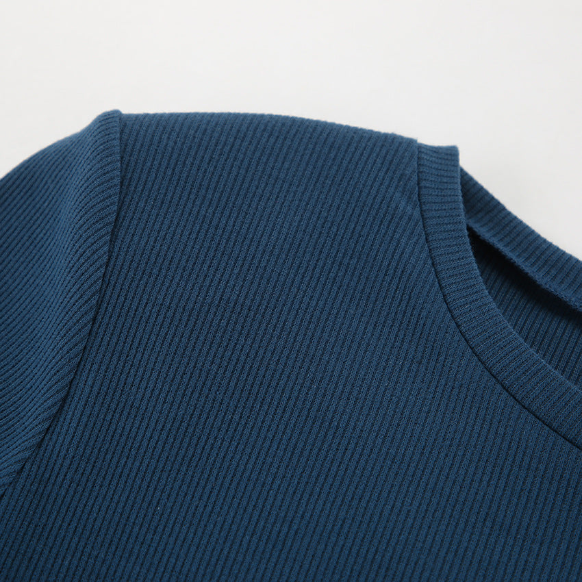 Women sexy Round Neck Bell Bottom sleeve lace-up knitting solid dress 13