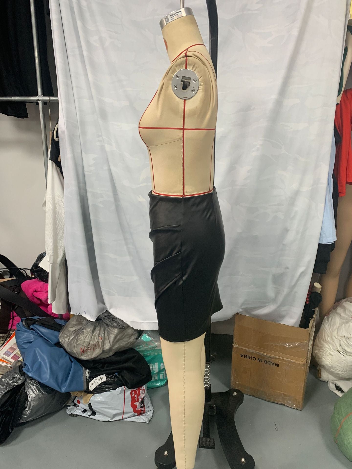 Women's A-Line Irregular Slim Waist Bodycon PU Leather Skirt 6