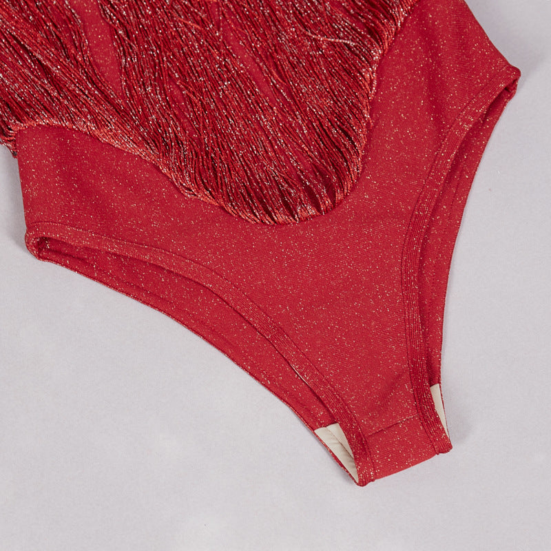 Women Tassel Patchwork Strapless Dress 19