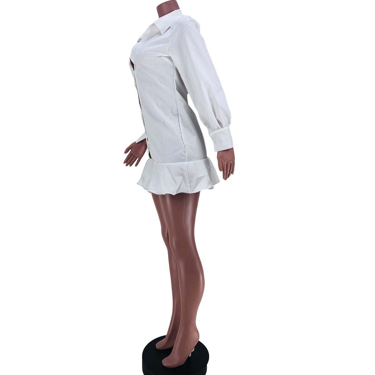 Women Clothing Autumn Long Sleeve Button Up Sexy Ruffle Dress 10