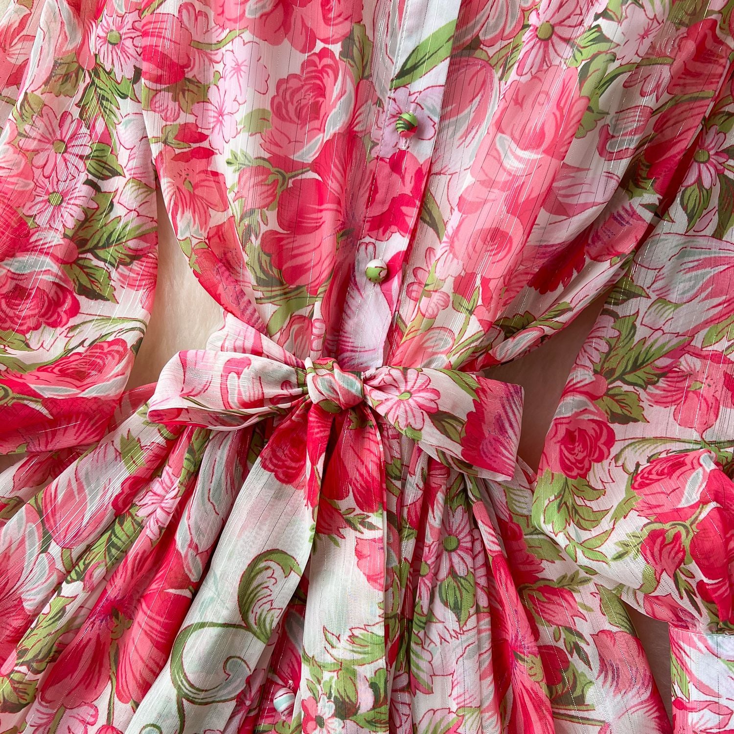 Printed Stand Collar Long-Sleeve Slim Waist Belt Chiffon Maxi Dress 17