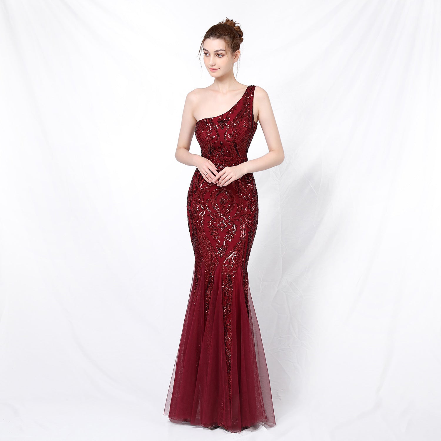Luxury Sequin Mermail Women Formal Party Evening Dress Sexy Slash Shoulder Long Slim Bridal Gown 6