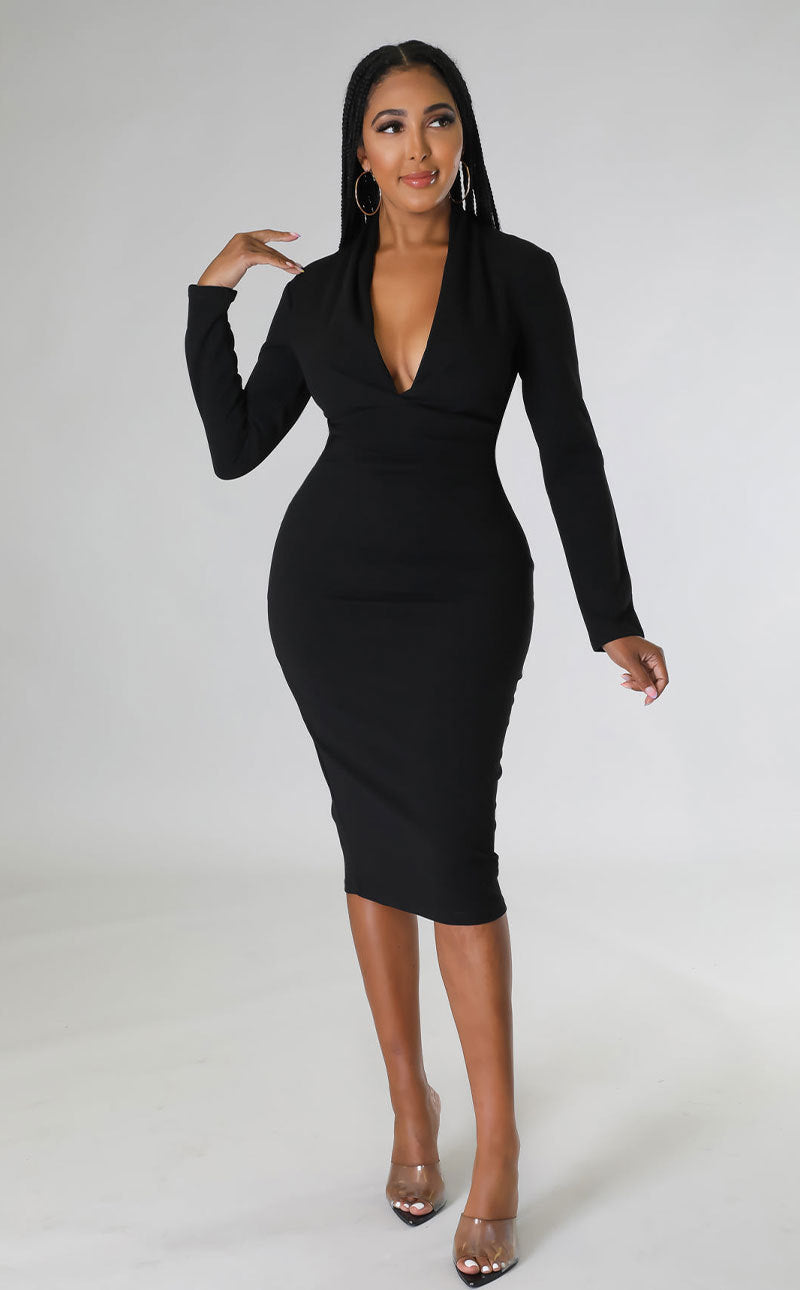 Women's Autumn V-Neck Long Sleeve Bodycon Dress 4