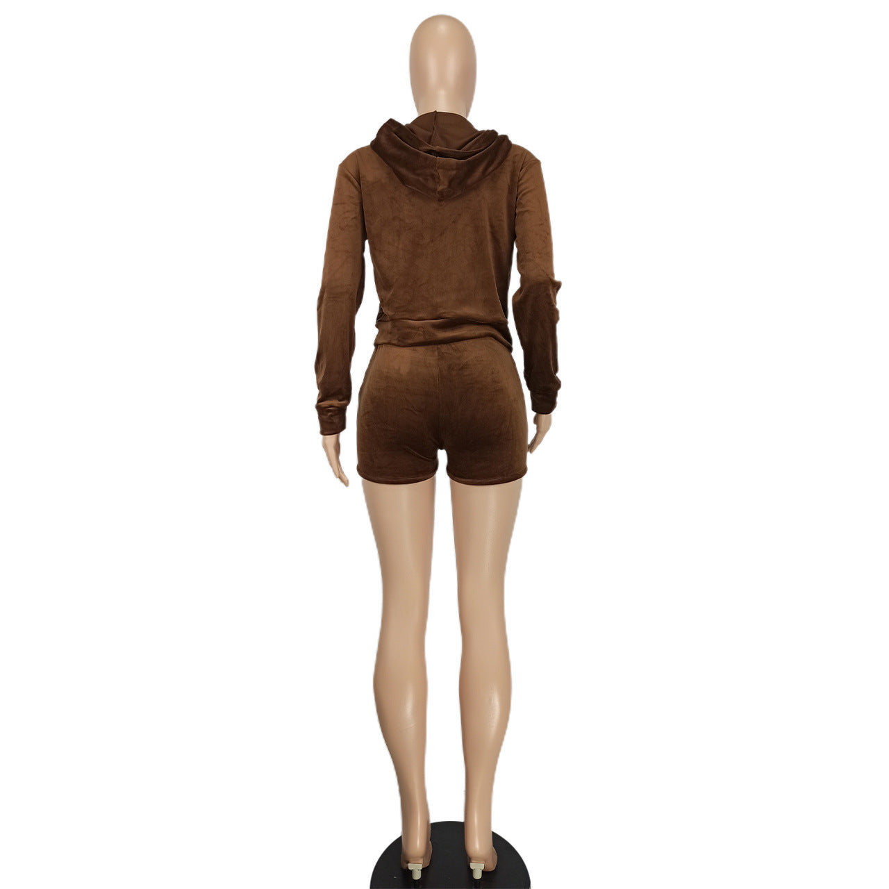 Women's Fashion Casual Solid Velvet Hooded Two-Piece Shorts Set 20