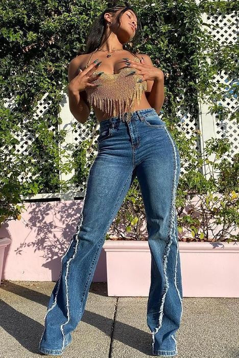 Spring Summer Style Washed Street Fashion High Waist Straight Denim Pants