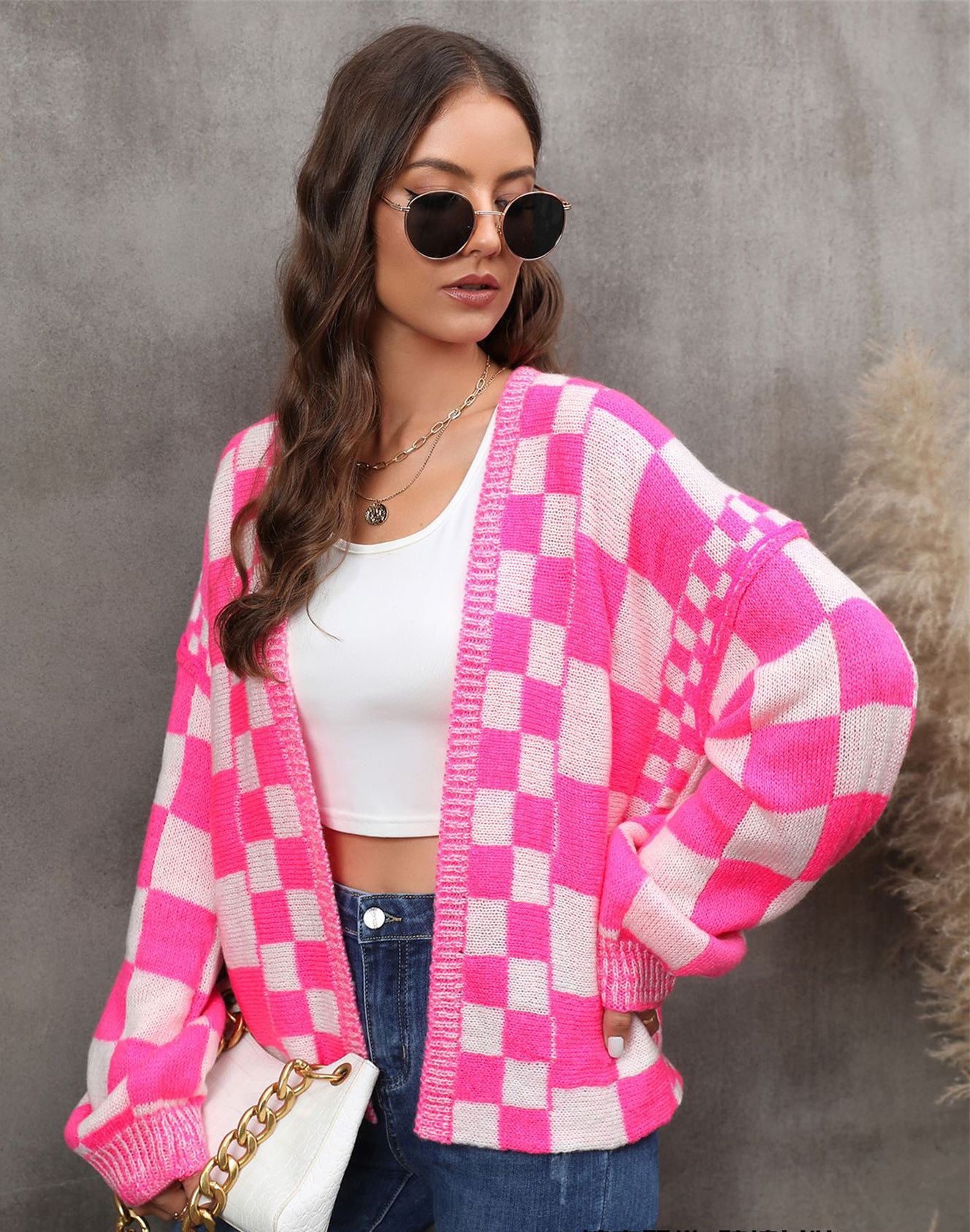 Winter fashion plaid cardigan Plus Size coat knitting cardigan coat 8