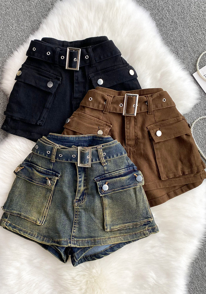 Women American Retro Cargo Denim Shorts