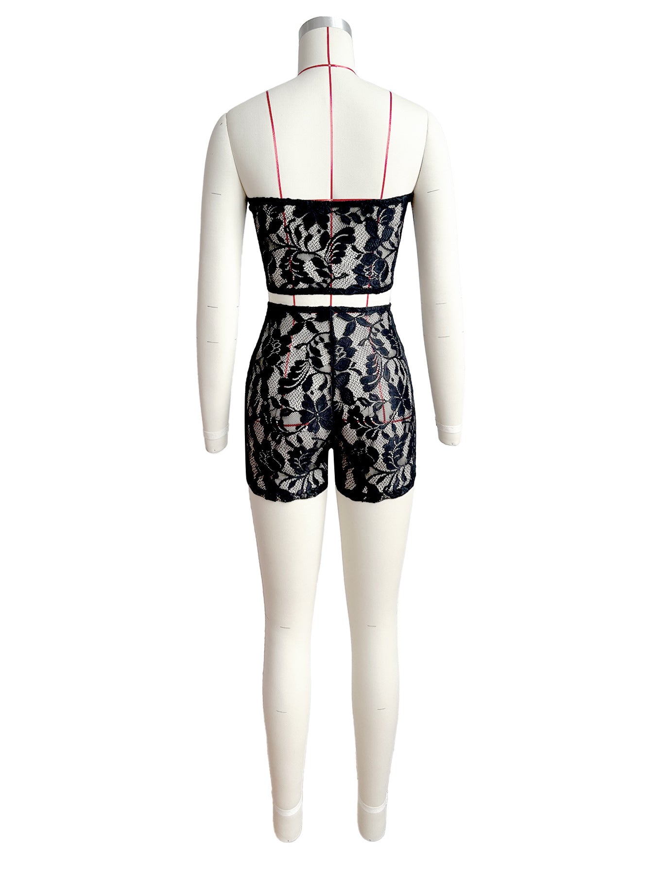 Women Sexy Lace Strapless Top and Shorts Two-piece Set 10