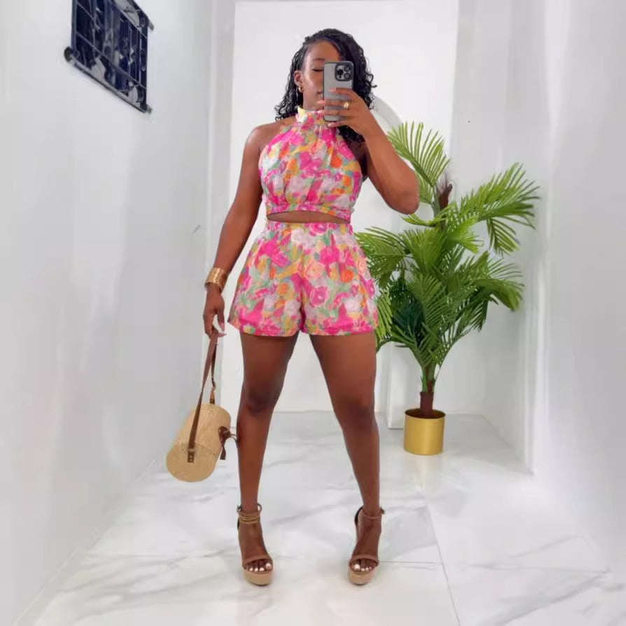 Printed sleeveless top and shorts Two-piece Set 3
