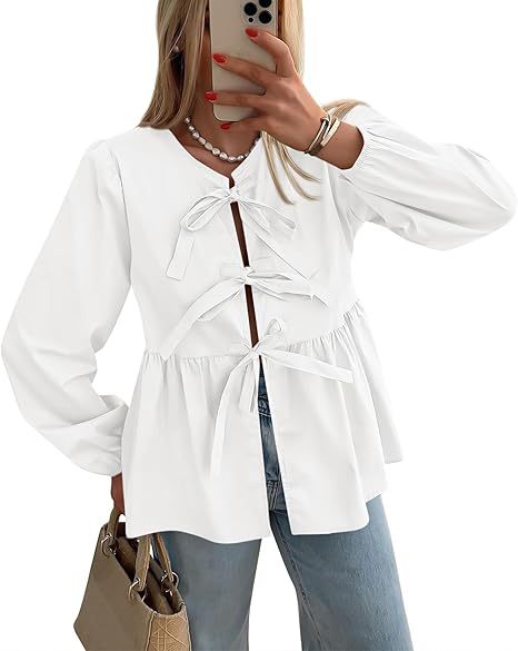 Women Fall Casual Lace-Up Top Lace-Up Shirt 12