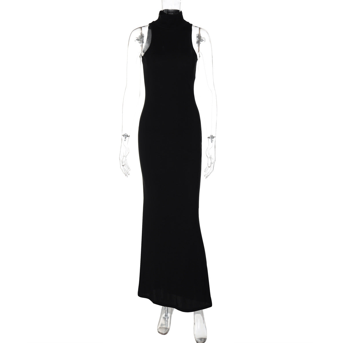 Women Half-high Collar Sleeveless Solid Maxi Dress 8