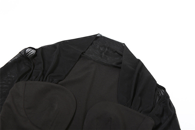 Autumn And Winter Women's Fashion Halter Neck Sexy Low-Cut Mesh Patchwork Bodycon Dress 12