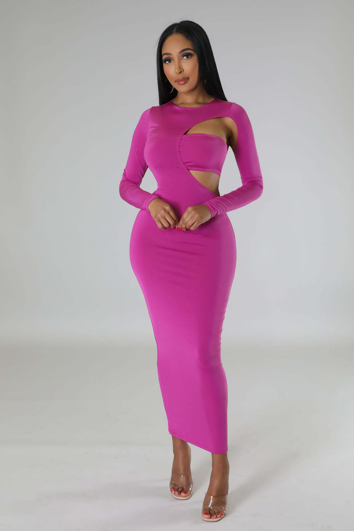 Solid Color Fashion Sexy Low Back Irregular Long-Sleeved Dress Strapless Top Two-Piece Set Women's Clothing 8