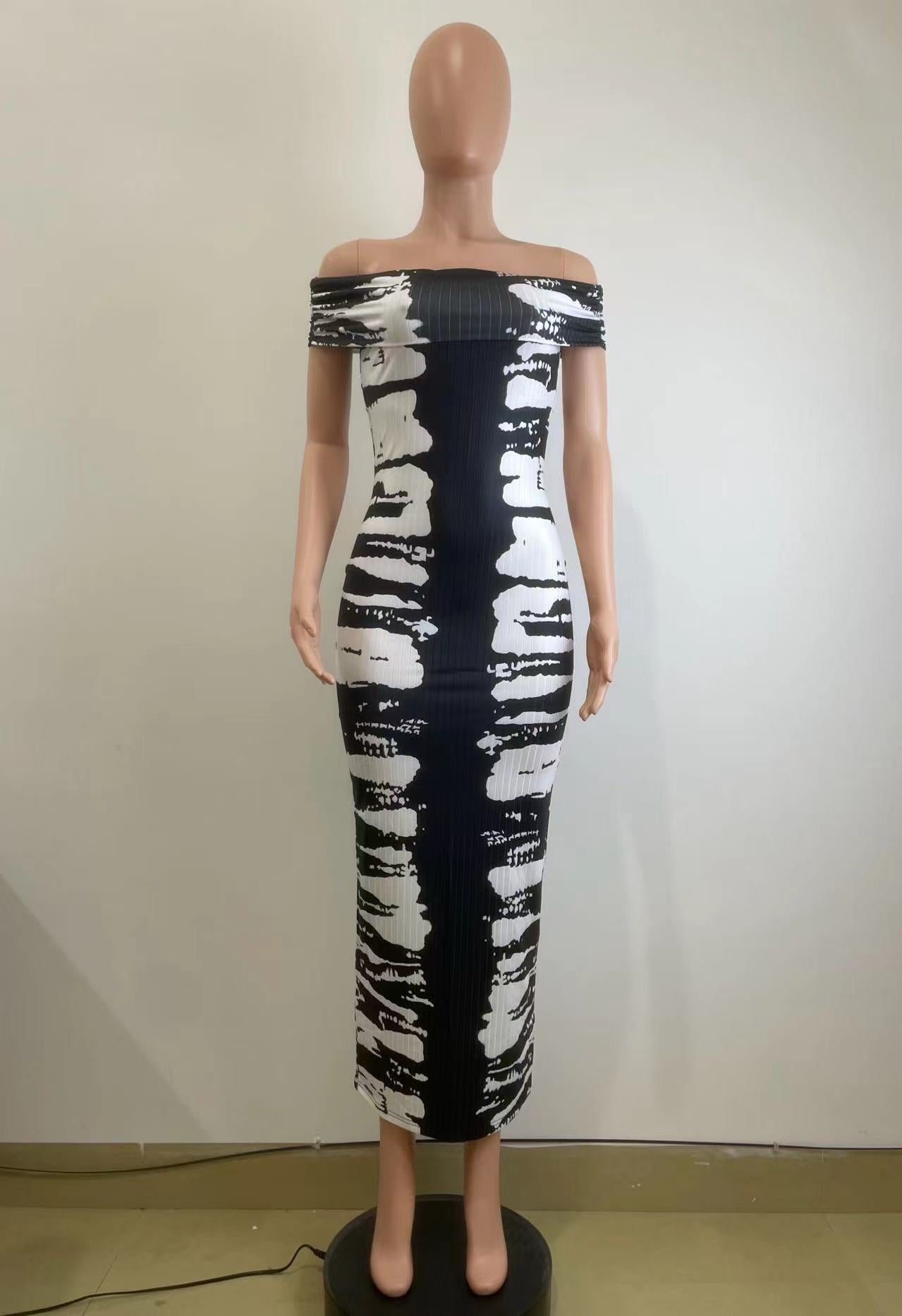 Women Sexy Off Shoulder Print Sleeveless Bodycon Dress 9