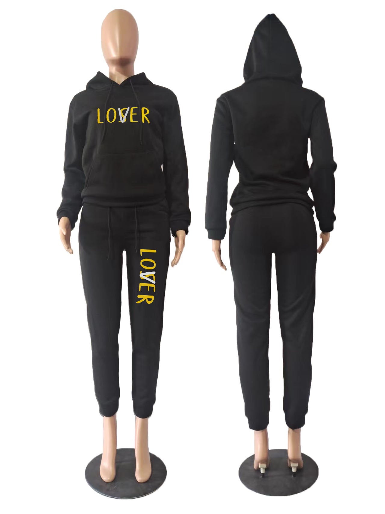 Women'S Sexy Fall Print Round Neck Loose Hoodies Two Piece Pants Set Tracksuit 13