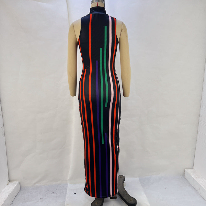 Women Ribbed High Neck Sleeveless Bodycon Dress 14