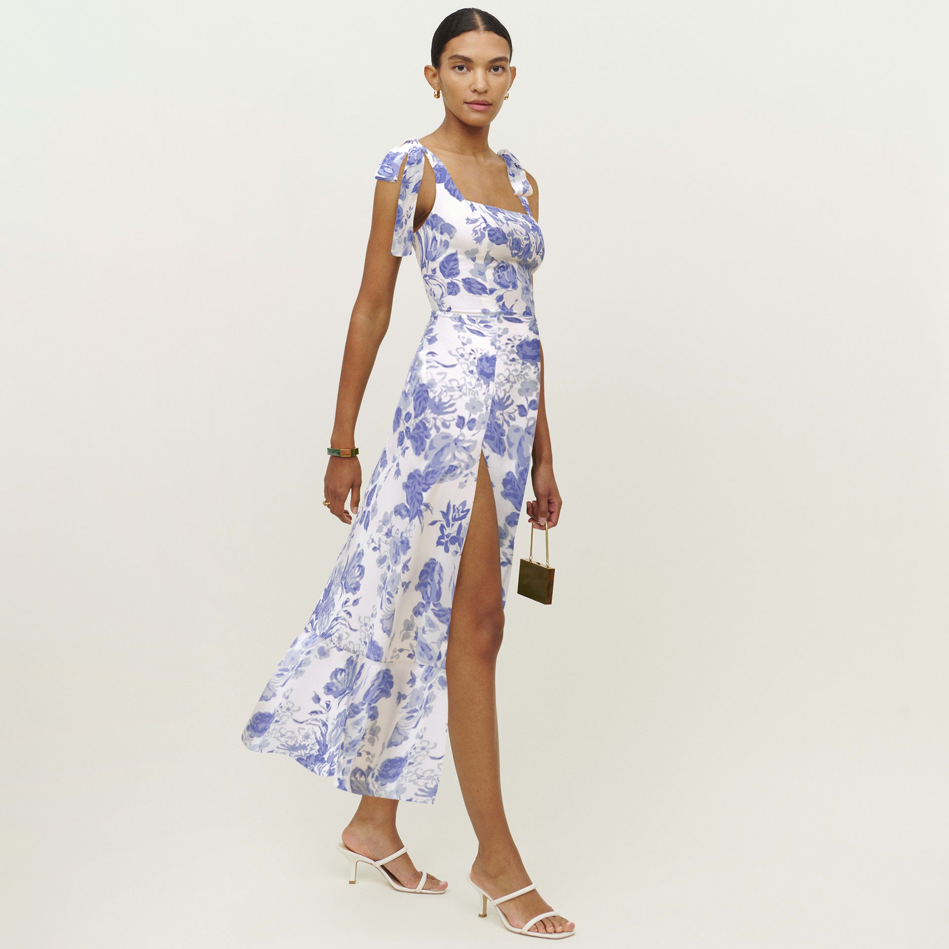 Summer Sexy Strap Slit Dress Fashion Floral Lace-Up Strapless Midi Dress 7