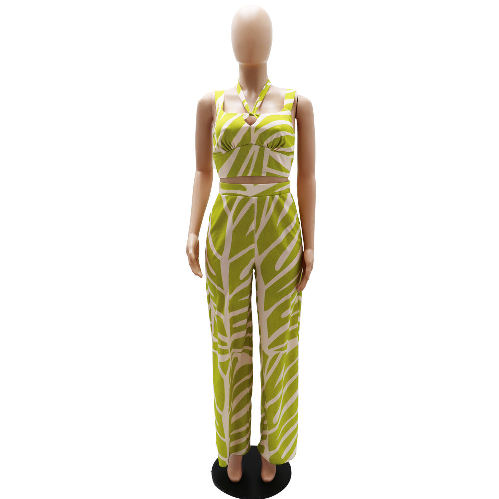 Fashion Striped Camisole Loose Wide-Leg Trousers Beach Style Two-Piece Set 11