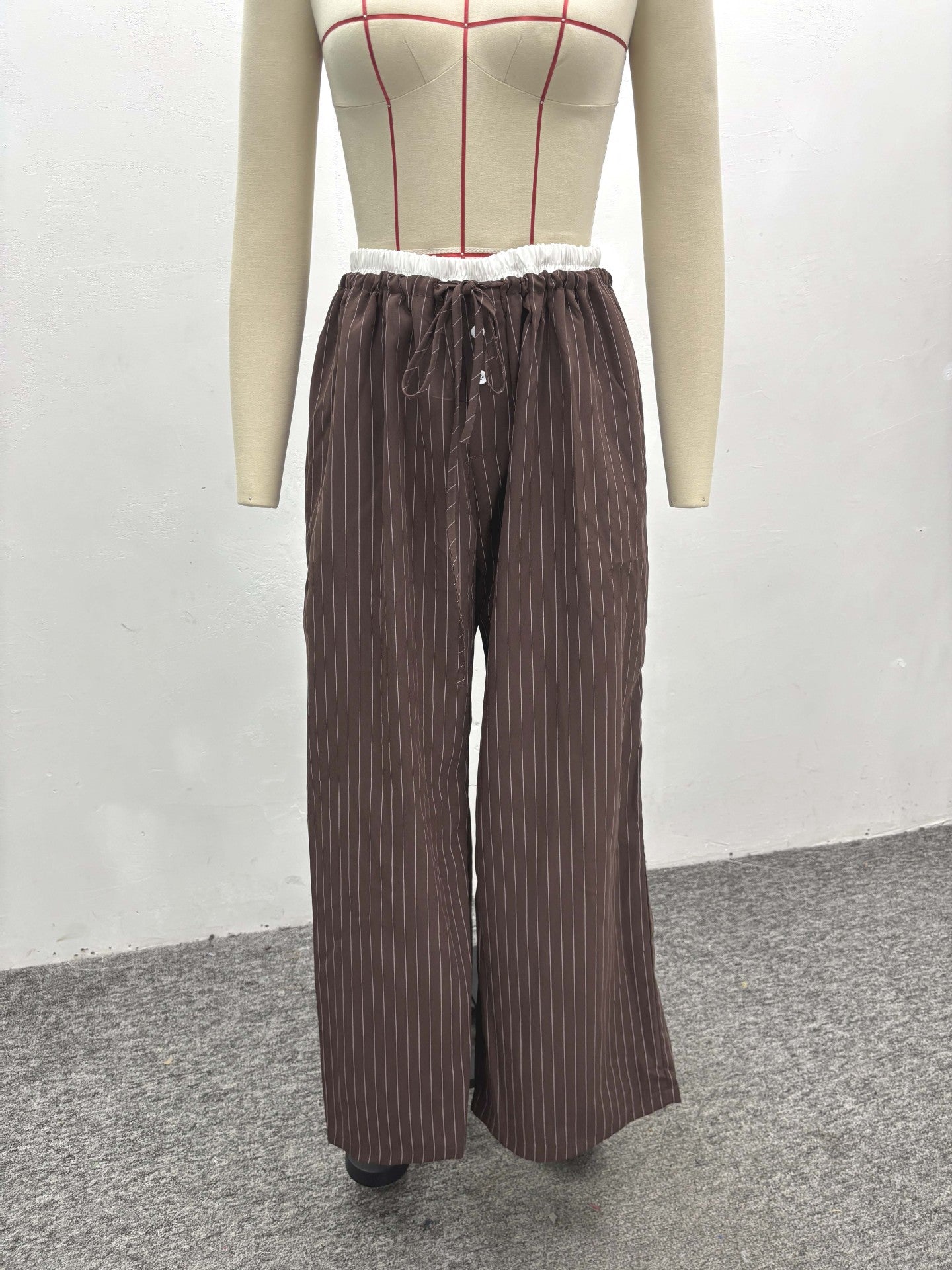 Plus Size High Waist Striped Shirt Trousers African Trendy Two Piece Set 7
