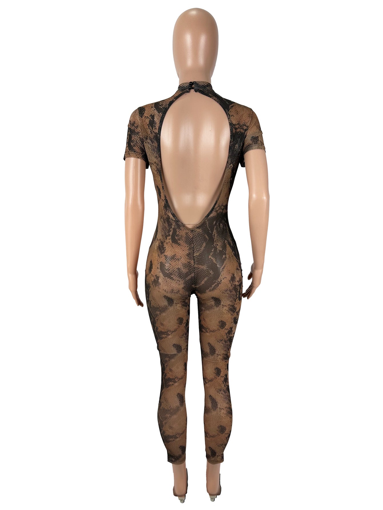 Women Sexy Backless Print See-Through Mesh Jumpsuit 24