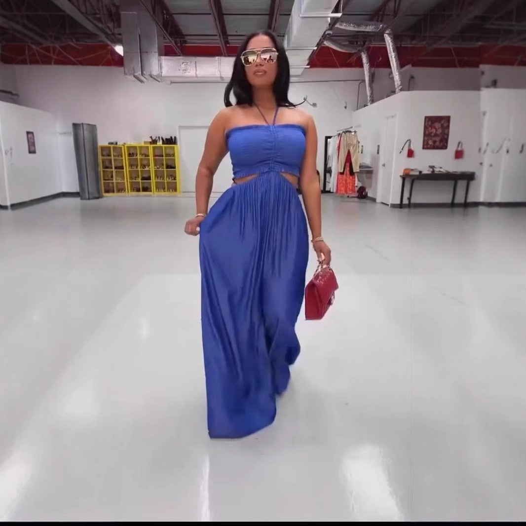 Women Sexy Suspender Wrap Wide Leg Jumpsuit 3