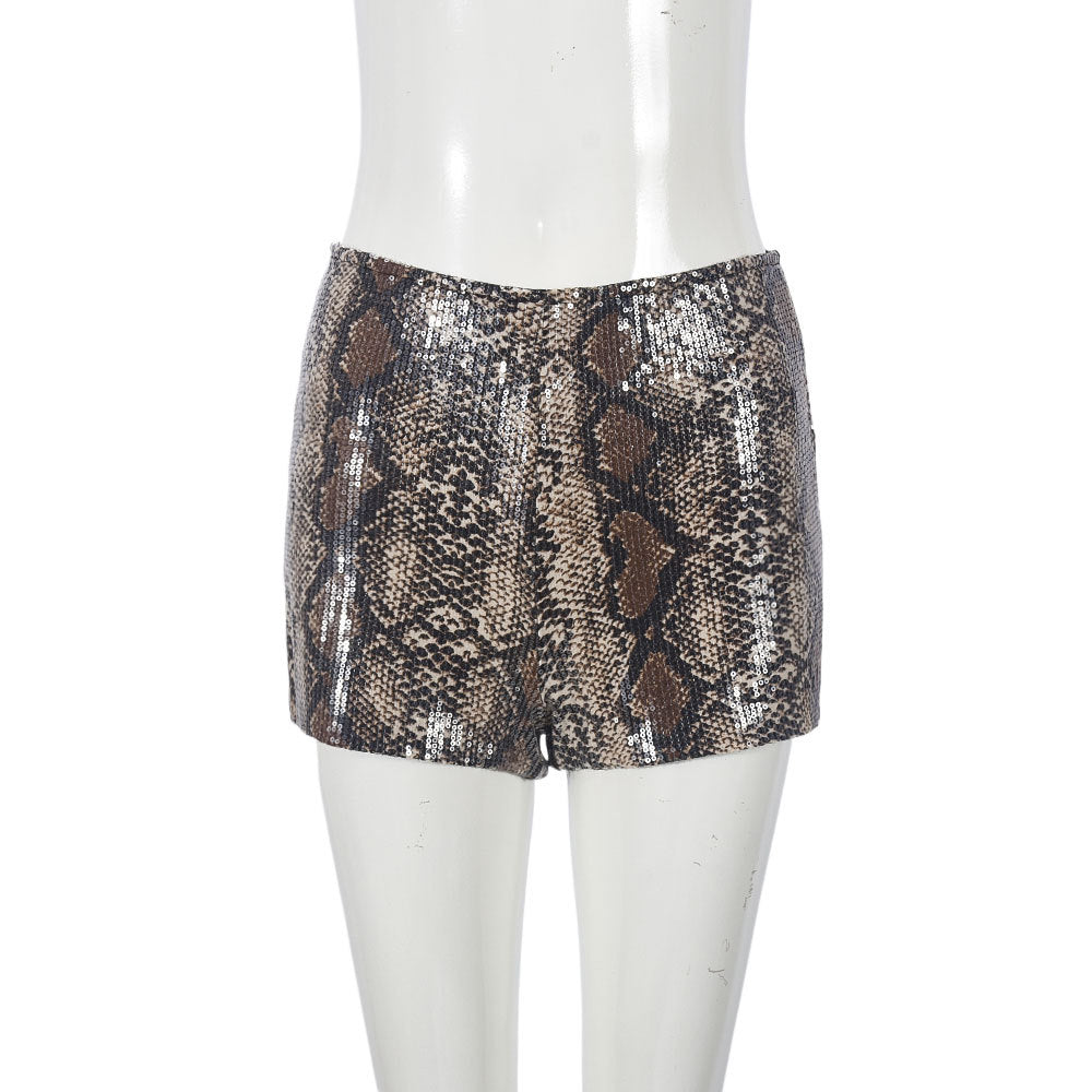 Sequin Women Leopard Elastic Waist Casual Shorts 3