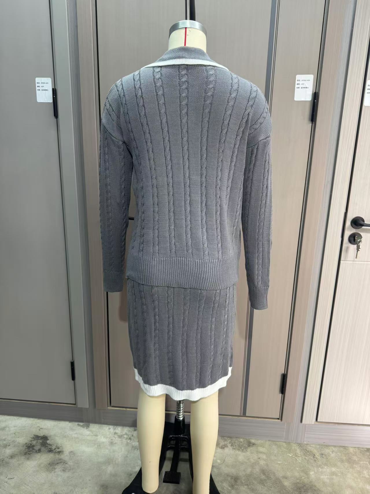 Women Knitting Long Sleeve Top and Skirt Two Piece Set 26