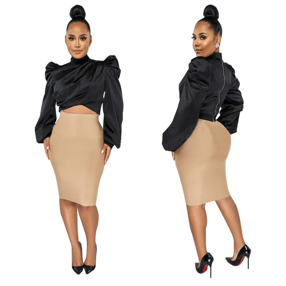 Autumn Women puff sleeve high-neck top 6